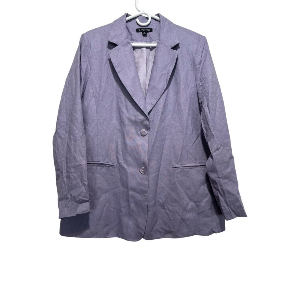 Chadwicks Linen Blend two Buttons Blazer Womens 16 Purple Preppy Office Coastal
